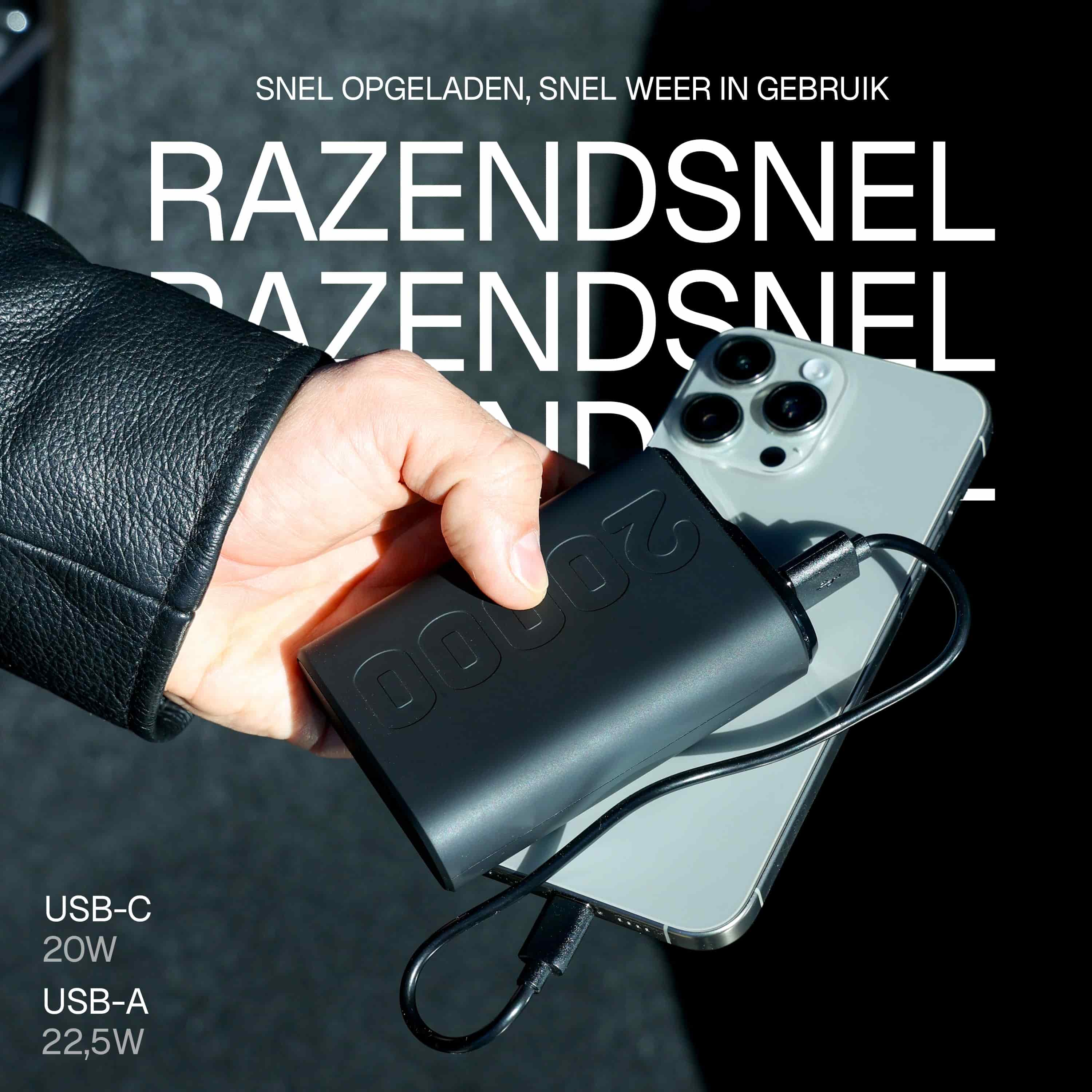 Wegman powerbank compatibel met iPhone, Android en andere USB-apparaten