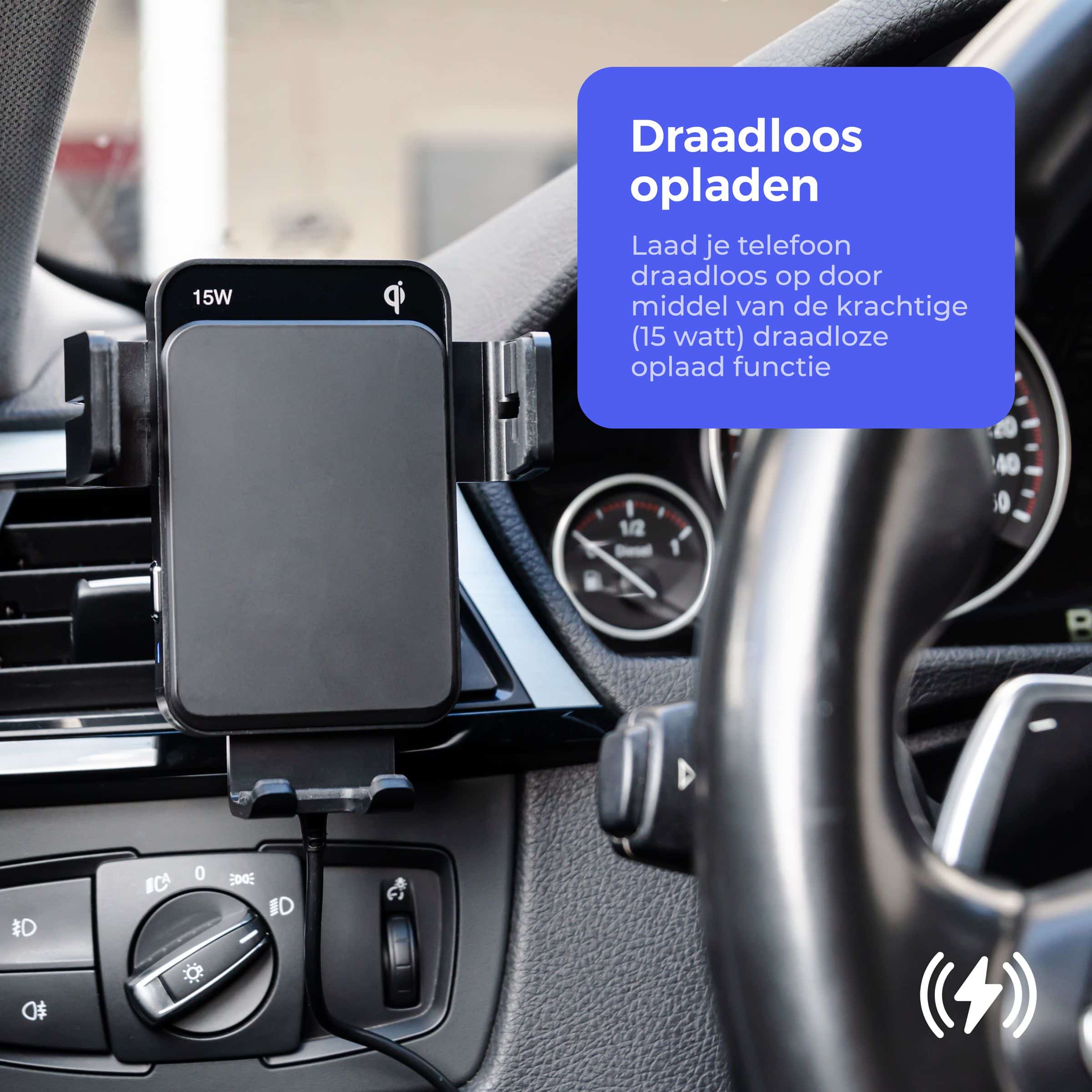 Close-up van Wegman QI houder met MagSafe compatibiliteit