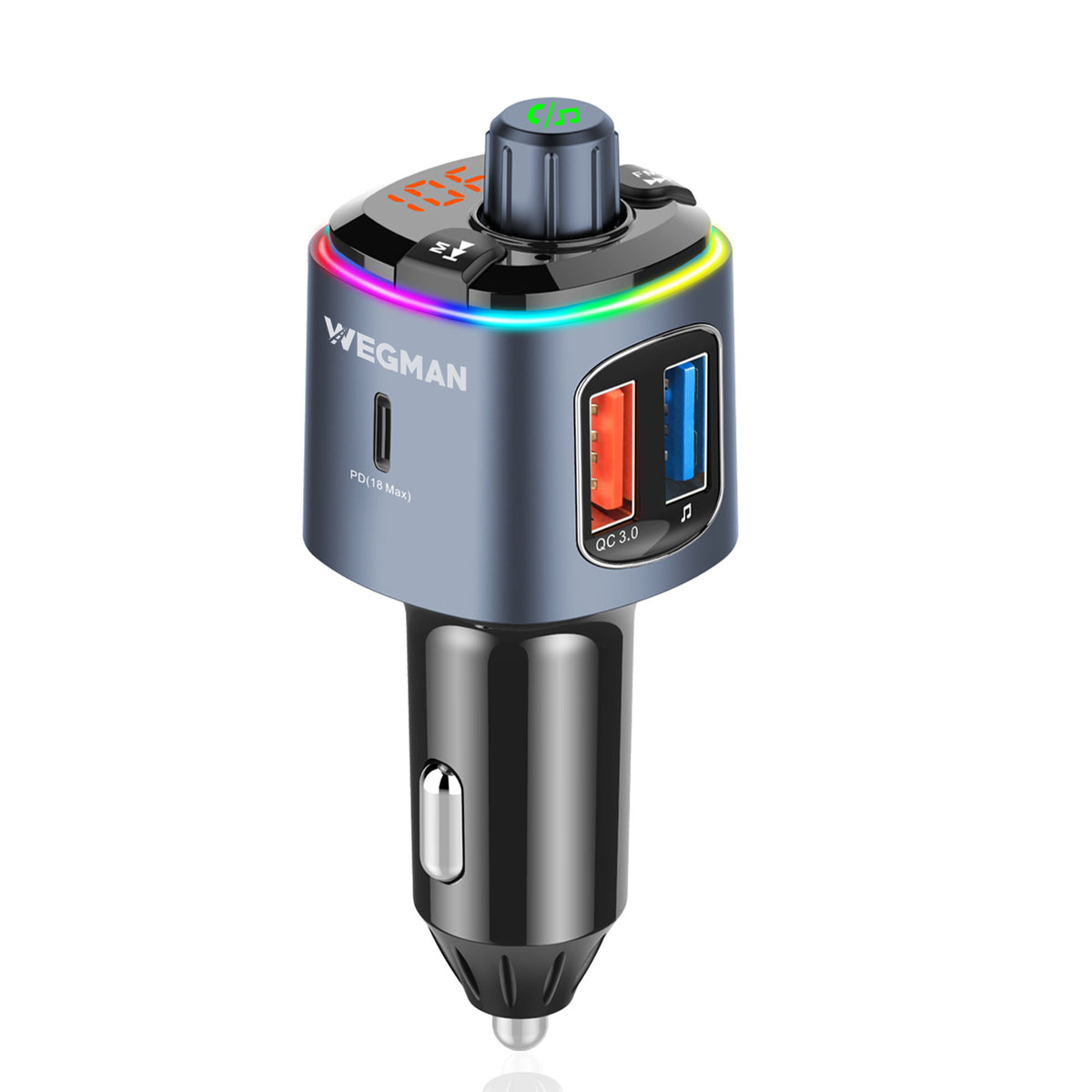 Wegman Bluetooth FM Transmitter - Bluetooth CarKit - Car Charger USB C