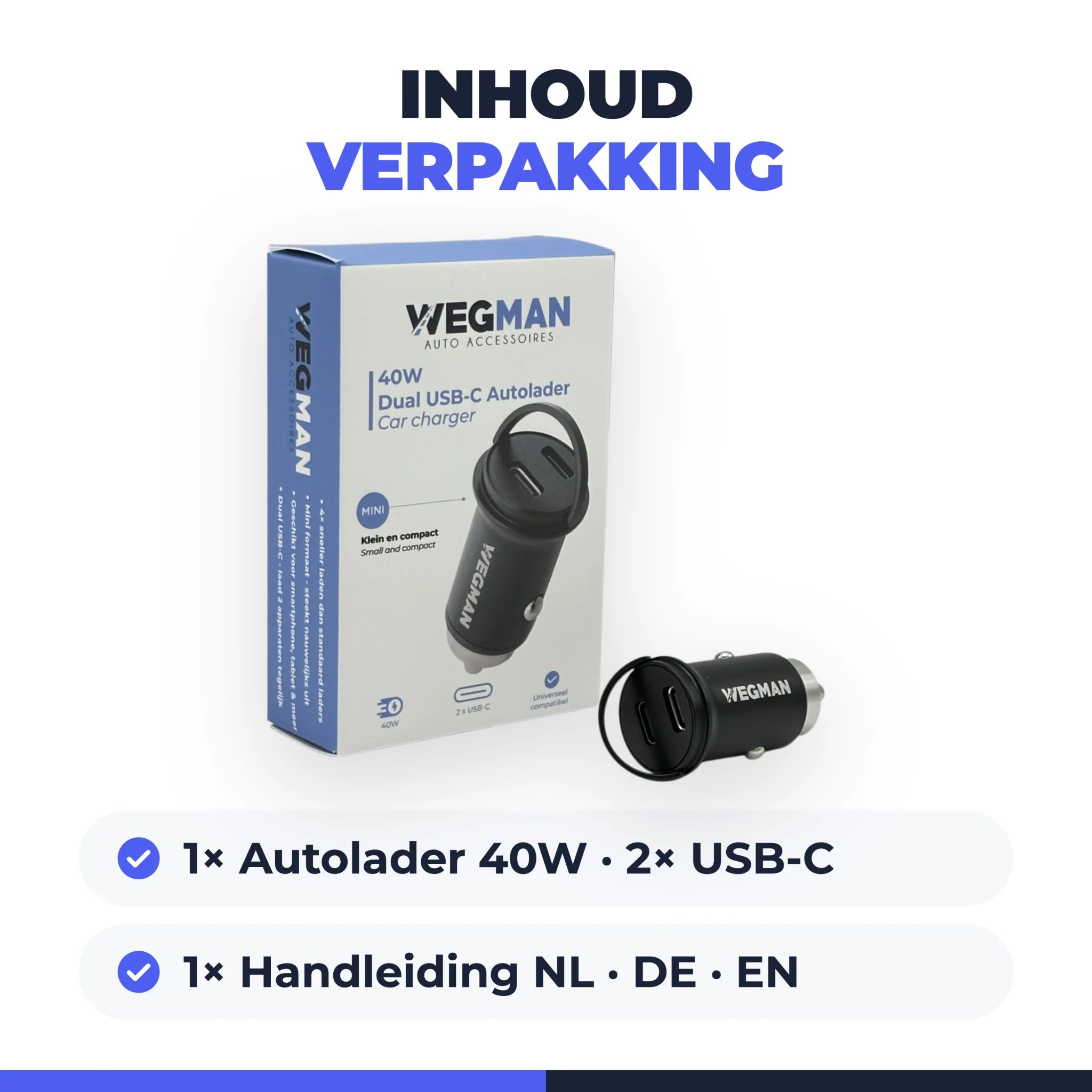 Wegman Autolader 40W Dual USB-C - Snellader