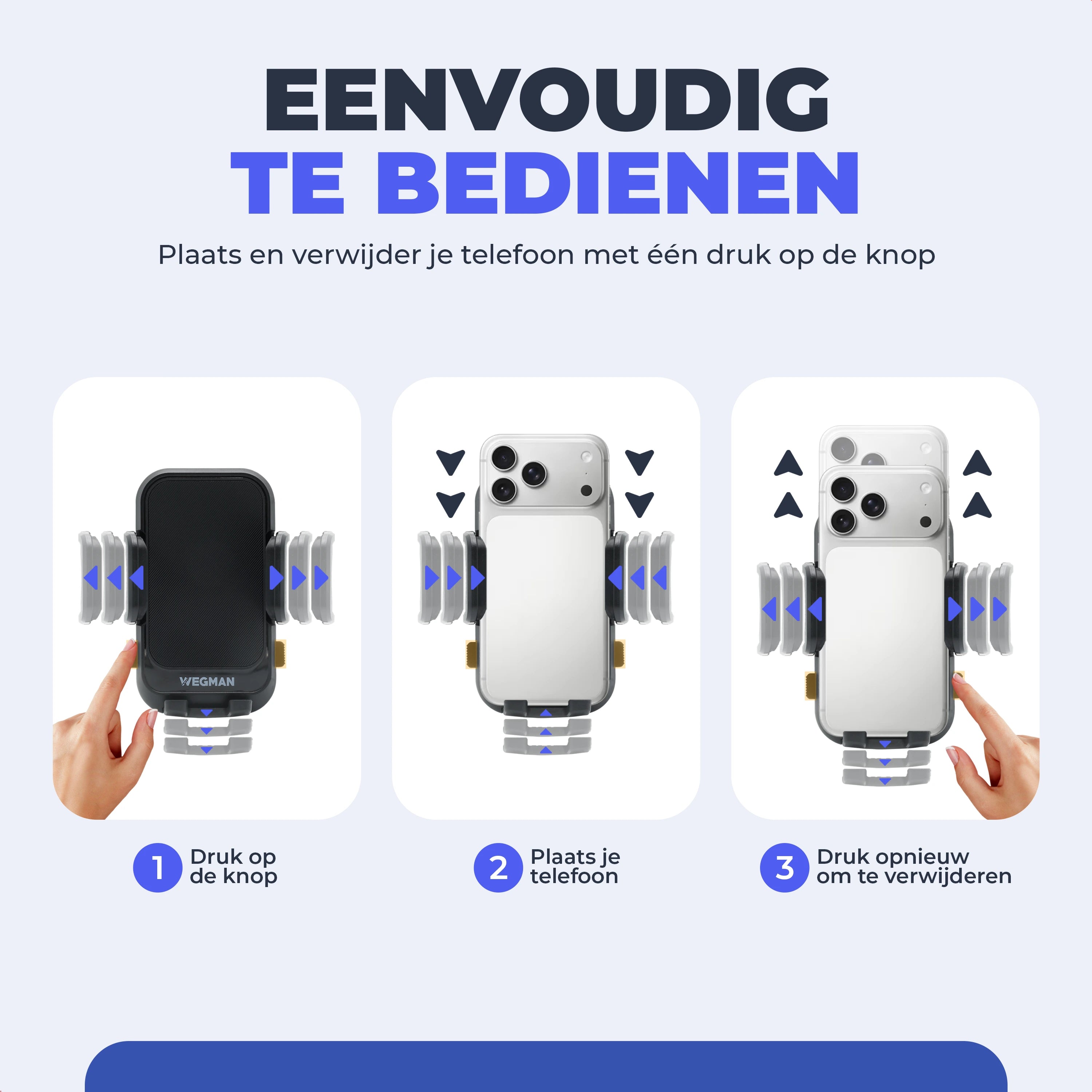 Wegman telefoonhouder auto eenvoudig bedienen met één druk op de knop